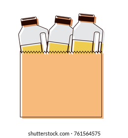 paper bag with drinks orange juice bottles in watercolor silhouette