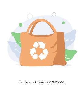 paper bag durrounded by plants. Ecology. Eco package, Modern flat vector concept illustration. ESG, sustainable industry. Environmental Sustainability. Craft bag for delivery