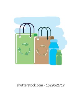 paper bag eco friendly with bottles beverage vector illustration design