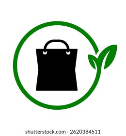 Paper bag eco friendly icon. Sustainable icon clip art graphic black green colour for printable or digital usage signage. Biodegradable things