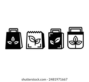 paper bag eco friendly icons symbol sign vector design black white color simple flat modern illustration collection set