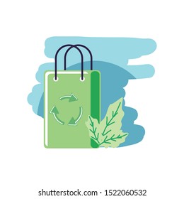 paper bag eco friendly with leafs nature vector illustration design