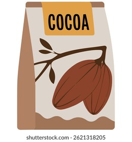 saco de papel preenchido com cacau em pó ilustração vetor isolada sobre fundo branco