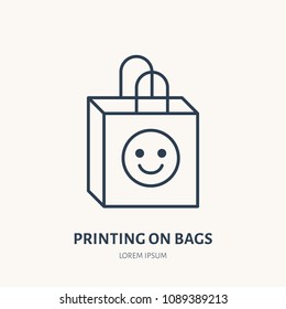 Paper bag flat line icon. Branding package sign. Thin linear logo for printery, design studio.