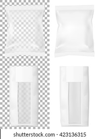 Paper bag for flour, tea, coffee, pasta, chips. Vector white soft packing.
