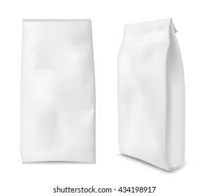 Paper bag for flour, tea, coffee, pasta. Vector white soft packing.