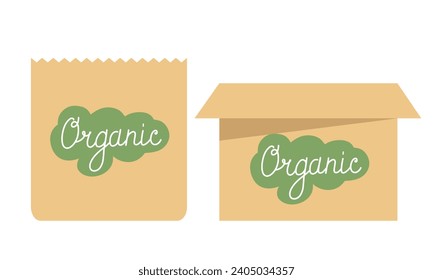 Paper bag for food with the Organic logo. Vector clipart.