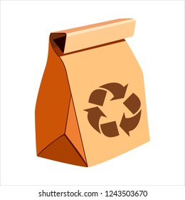 Paper bag for food packaging. Example of packaging design. Isolated on white background. Vector illustration.