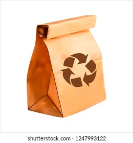 Paper bag for food packaging. Example of packaging design. Isolated on white background. Vector illustration.