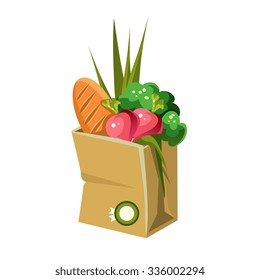 Paper Bag With Food. Simple Vector Illustration