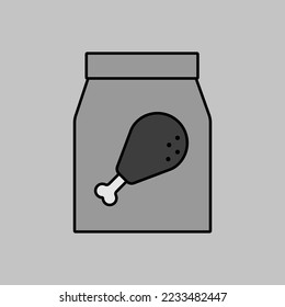 Paper bag with food vector grayscale icon. Leg chicken symbol. Delivery sign. Graph symbol for cooking web site and apps design, logo, app, UI