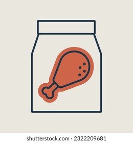 Paper bag with food vector icon. Leg chicken symbol. Delivery sign. Graph symbol for cooking web site and apps design, logo, app, UI