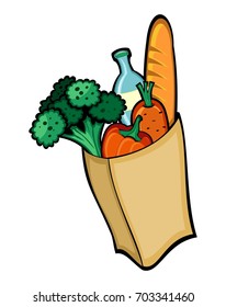 Paper bag with food. Vector illustration