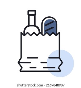 Bolsa de papel con un icono aislado del vector de alimento. Signo de entrega. Símbolo gráfico para cocinar diseño de sitio web y aplicaciones, logotipo, aplicación, interfaz de usuario