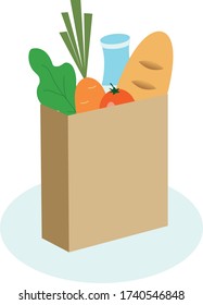 Paper bag with food, vegetables, fruits, bread