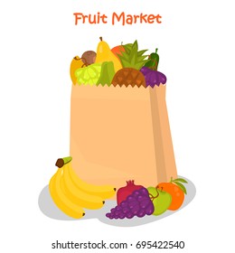 Paper bag with fruits color illustration for web and mobile design