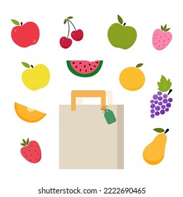 Bolsa de papel con frutas. Constructor. Concepto ecológico