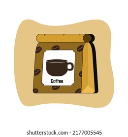 Paper bag full of coffee. Simple trendy flat design vector illustration of coffee design packaging made of paper.