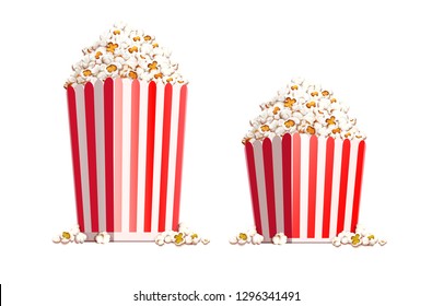 Paper bag full of popcorn isolated on white background. Transparent objects used for shadows and lights drawing. Eps10 vector illustration.