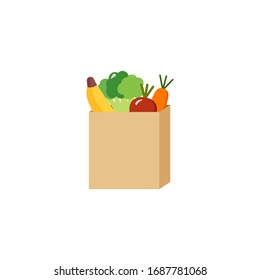 A paper bag full of vegetables and fruits purchased, vector illustration. online delivery