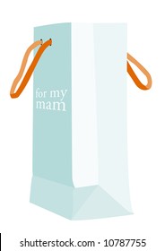 Paper bag gift wrapping with cord handles and "for my mam" (Vector) text in layer. Change color: double click dark blue swatch - lighter blue's change along. Same for dark orange of handles