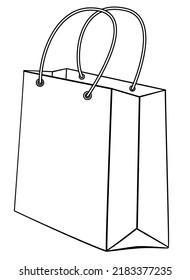 Paper bag, gift wrapping - vector line art picture for logo, pictogram or coloring book. Outline. Paper bag with handles.