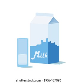 Paper bag and glass with milk. Vector illustration isolated on white background. 