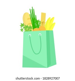 Paper bag with groceries. Eco-friendly shopping bags. Set paper bag.Winter shopping packaging.