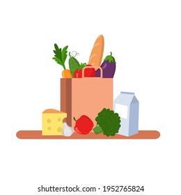 Paper bag with groceries. Natural food, organic fruits and vegetables.