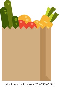 Paper bag with groceries. Vegetables and fruit store package