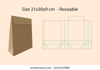 Paper Bag For Grocery - Template - Keyline - Die cut Resizable