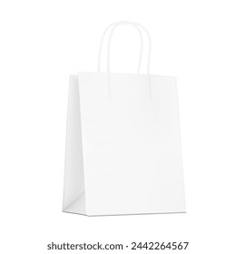 Paper bag with handle mockup. Vector illustration isolated on white background. Easy to use for presentation your product, idea, promo, design. EPS10.