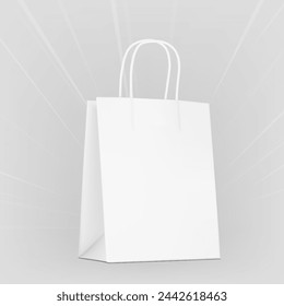 Paper bag with handle mockup. Vector illustration isolated on grey background. Easy to use for presentation your product, idea, promo, design. EPS10.
