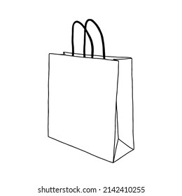 Paper bag paper bag with handles. Packaging template mock up. Delivery service concept. Copy space. Linear, vector, realistic, outline illustration.