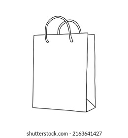 Paper bag paper bag with handles. Packaging template mock up. Delivery service concept. Copy space. Linear, vector, realistic, outline illustration.