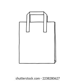 Paper bag paper bag with handles. Packaging template mock up. Delivery service concept. Copy space. Linear, vector, realistic, outline illustration.