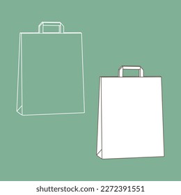 Paper bag paper bag with handles. Packaging template mock up. Delivery service concept. Copy space. Linear, vector, realistic, outline illustration.