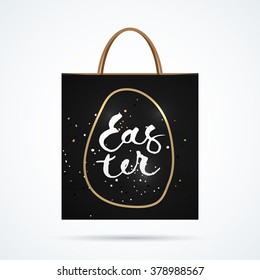 Paper bag with  handwritting word. Vector illustration with shadow.