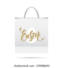 Paper bag with  handwritting word. Vector illustration with shadow.