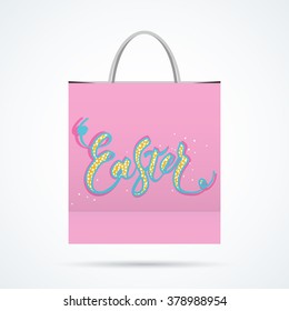 Paper bag with  handwritting word. Vector illustration with shadow.