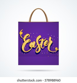 Paper bag with  handwritting word. Vector illustration with shadow.