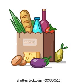 Paper bag with healthy food. Vector illustration