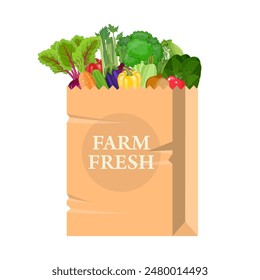 Paper bag with healthy foods. Healthy organic fresh and natural food. Grocery delivery concept. Flat design vector illustration.