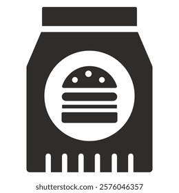 paper bag icon, burger symbol, flat vector illustration on white background