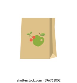 Paper bag icon. Paper bag fruits. Paper bag isolated background. Fruits isolated background. Berries vector illustration. Concept fresh, natural, healthy food.