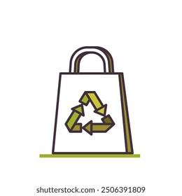 Paper bag icon with green recycling symbol. Zero Waste Concept. No plastic. Save Earth ecology. Flat vector illustration. Not AI generated