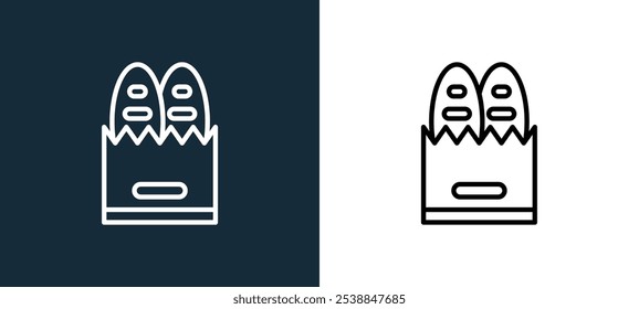 paper bag icon isolated on white and black colors. paper bag outline linear vector icon from bakery shop collection for mobile apps, web and ui.