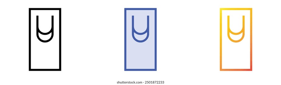 Icono de la bolsa de papel. Lineal, relleno azul y diseño de estilo degradado aislado sobre fondo blanco