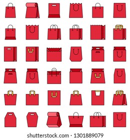 Paper bag icon set, filled design editable outline