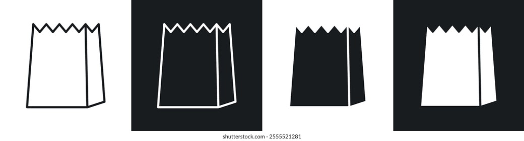 Paper bag icon vector collection in black and white.